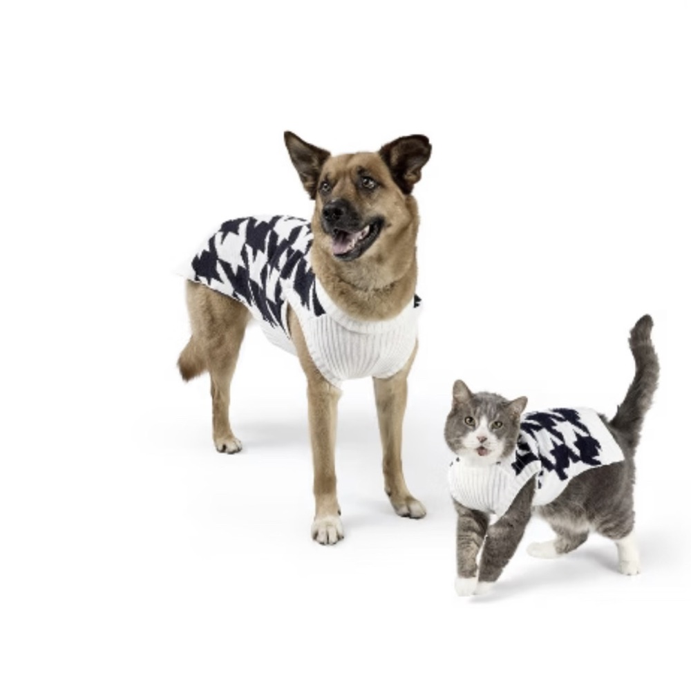 Dog and Cat Houndstooth Sweater - Navy Blue - The Cuddle Collab with Popeye MED